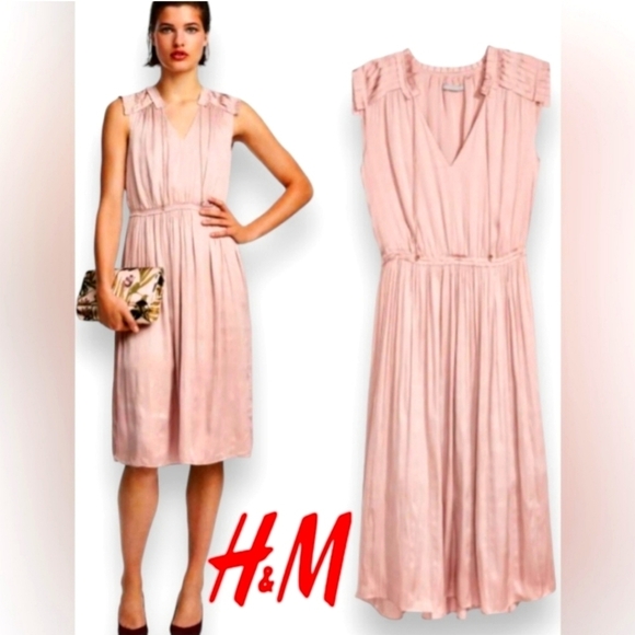 H&M Crêped Satin Dress in Blush Pink Size Small - Picture 1 of 7